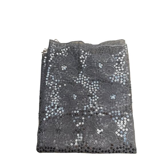 Silver Sequin Floral Lace Wrap Scarf With Fringe - Picture 3 of 4